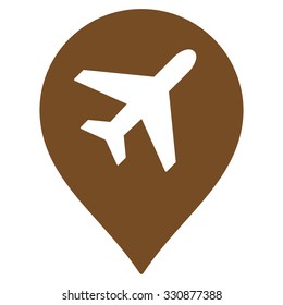 Airport Marker vector icon. Style is flat brown symbol, rounded angles, white background.