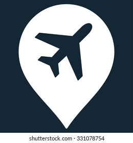 Airport Marker vector icon. Style is flat white symbol, rounded angles, dark blue background.