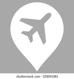 Airport Marker vector icon. Style is flat white symbol, rounded angles, silver background.