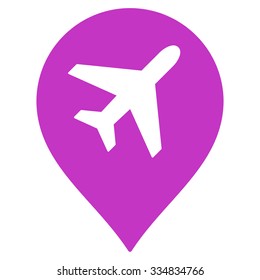 Airport Marker vector icon. Style is flat violet symbol, rounded angles, white background.