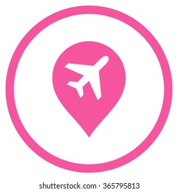Airport Marker vector icon. Style is flat circled symbol, pink color, rounded angles, white background.