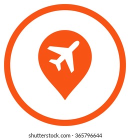 Airport Marker vector icon. Style is flat circled symbol, orange color, rounded angles, white background.