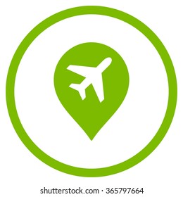 Airport Marker vector icon. Style is flat circled symbol, eco green color, rounded angles, white background.