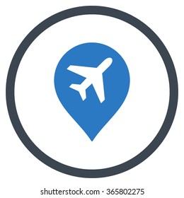 Airport Marker vector icon. Style is bicolor flat circled symbol, smooth blue colors, rounded angles, white background.