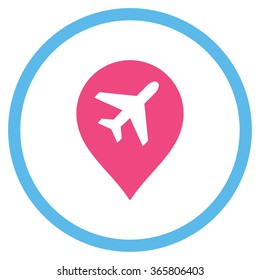 Airport Marker vector icon. Style is bicolor flat circled symbol, pink and blue colors, rounded angles, white background.