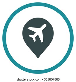 Airport Marker vector icon. Style is bicolor flat circled symbol, soft blue colors, rounded angles, white background.