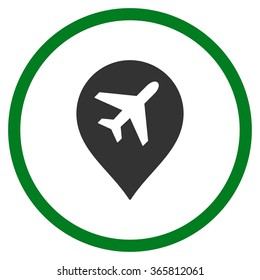 Airport Marker vector icon. Style is bicolor flat circled symbol, green and gray colors, rounded angles, white background.