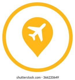 Airport Marker vector icon. Style is flat circled symbol, yellow color, rounded angles, white background.