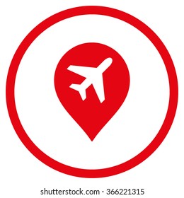 Airport Marker vector icon. Style is flat circled symbol, red color, rounded angles, white background.