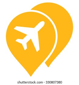 Airport Markers vector icon. Style is flat yellow symbol, rounded angles, white background.