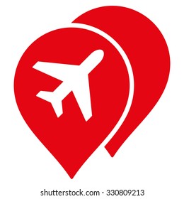 Airport Markers vector icon. Style is flat red symbol, rounded angles, white background.