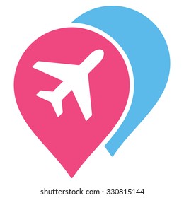 Airport Markers vector icon. Style is flat bicolor pink and blue symbol, rounded angles, white background.