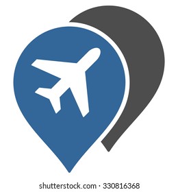 Airport Markers vector icon. Style is flat bicolor cobalt and gray symbol, rounded angles, white background.