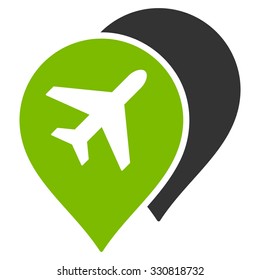 Airport Markers vector icon. Style is flat bicolor eco green and gray symbol, rounded angles, white background.