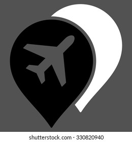 Airport Markers vector icon. Style is flat bicolor black and white symbol, rounded angles, gray background.