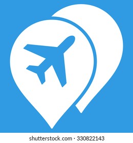 Airport Markers vector icon. Style is flat white symbol, rounded angles, blue background.