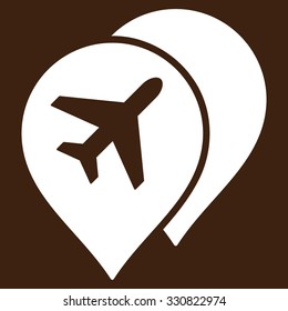 Airport Markers vector icon. Style is flat white symbol, rounded angles, brown background.