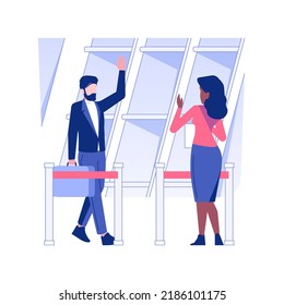 Airport Meeting Service Isolated Concept Vector Illustration. Businessman Meeting By A Man With A Nameplate, First Class Travel, Luxury Trip, Guest Greeting, Company Executive Vector Concept.