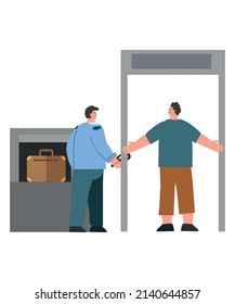 Airport metal detector frame, security control concept. Vector detector control scanner frame, airport security inspection checkpoint illustration.