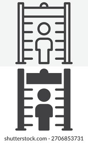 Airport metal detector line and solid icon set. Outline and solid icon with editable stroke vector sign and symbol showing security gate.