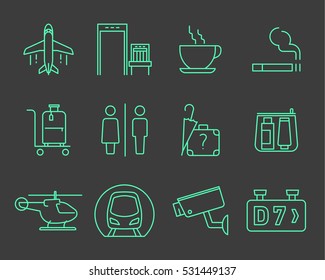 Airport navigation thin icons set