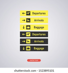 Airport notation set. Departure, arrival baggage. Vector illustration.