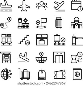 Airport Outline Icon Set Vector