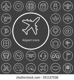 airport outline, thin, flat, digital icon set for web and mobile