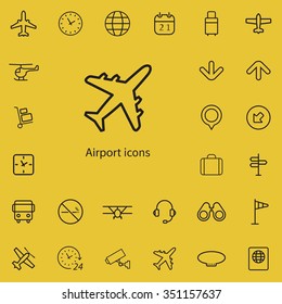airport outline, thin, flat, digital icon set for web and mobile