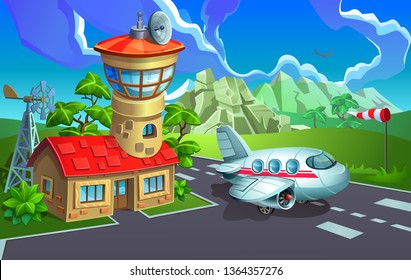Airport. The passenger aircraft ready to fly. Vector illustration.