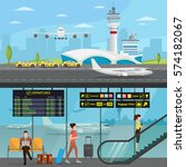 Airport passenger terminal and waiting room. International arrival departures background vector illustration airplane infographic