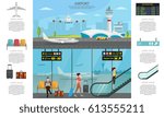 Airport passenger terminal and waiting room. International arrival departures background vector illustration airplane of infographic