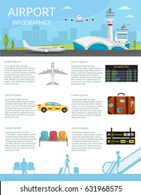 Airport passenger terminal and waiting room. International arrival departures background vector illustration airplane of infographic