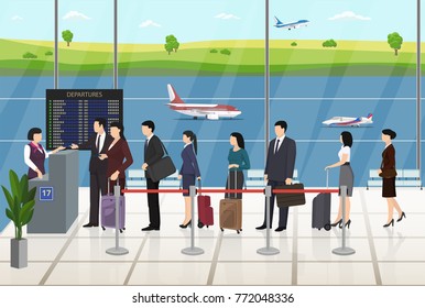 Airport Passengers Registration Waiting in line