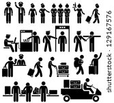 Airport Pilot Captain Air Hostess Stewardess Security Officer Foreigner Immigrant Visitor Tourist Passenger Stick Figure Pictogram Icon