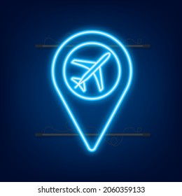 Airport pin for concept design. Pin point icon. Map symbol. Location, pointer icon symbol design . Neon icon