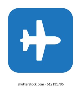 Airport, Plane, airplane mode flat icon, filled vector sign, colorful pictogram on rounded square button isolated on white.