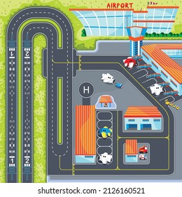 Airport-Flugzeug-Streckenpläne Illustration mit Road-Labyrinth-Herausforderung für Kinder spielen Matte und Rollmatte