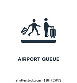 Airport Queue icon. Black filled vector illustration. Airport Queue symbol on white background. Can be used in web and mobile.