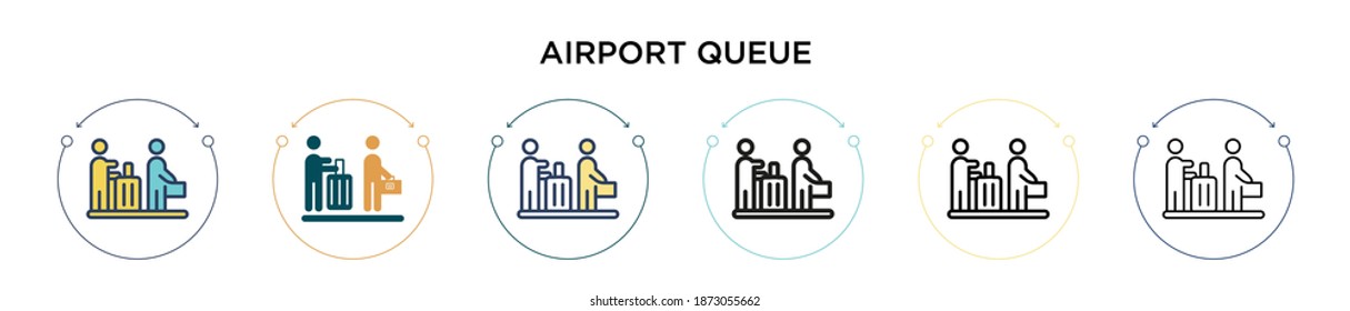 Airport queue icon in filled, thin line, outline and stroke style. Vector illustration of two colored and black airport queue vector icons designs can be used for mobile, ui, web