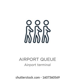 Airport queue icon. Thin linear airport queue outline icon isolated on white background from airport terminal collection. Line vector sign, symbol for web and mobile