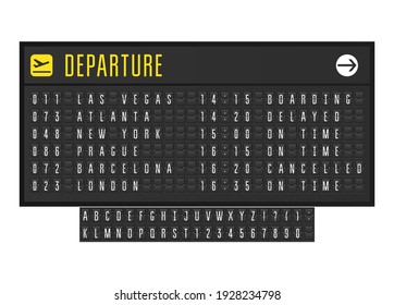 Airport Or Railroad Realistic Scoreboard With Flip Symbols, Departure Board Set, Vector