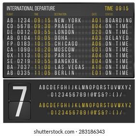 Airport or railroad realistic  scoreboard with flip symbols. Vector template