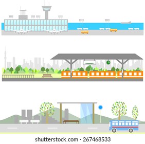 airport , railway station and bus stop