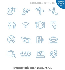 Airport related icons. Editable stroke. Thin vector icon set