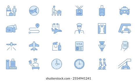 Airport related trendy icons set. Plane icon set. Airplane icon vector. Flight transport symbol illustration