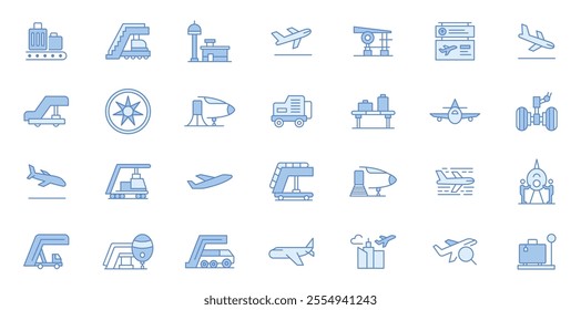 Airport related trendy icons set. Plane icon set. Airplane icon vector. Flight transport symbol illustration