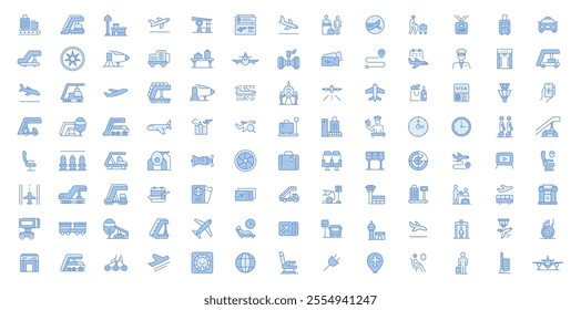 Airport related trendy icons set. Plane icon set. Airplane icon vector. Flight transport symbol illustration