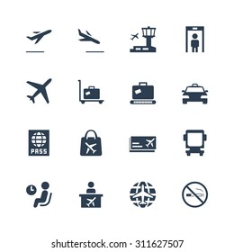Airport related vector icon set