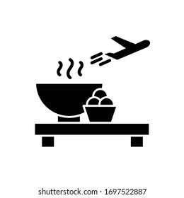 Airport restaurant flat design long shadow glyph icon. Serving food in aircraft terminal cafe. Eat at cantine before airplane flight. Silhouette symbol on white space. Vector isolated illustration